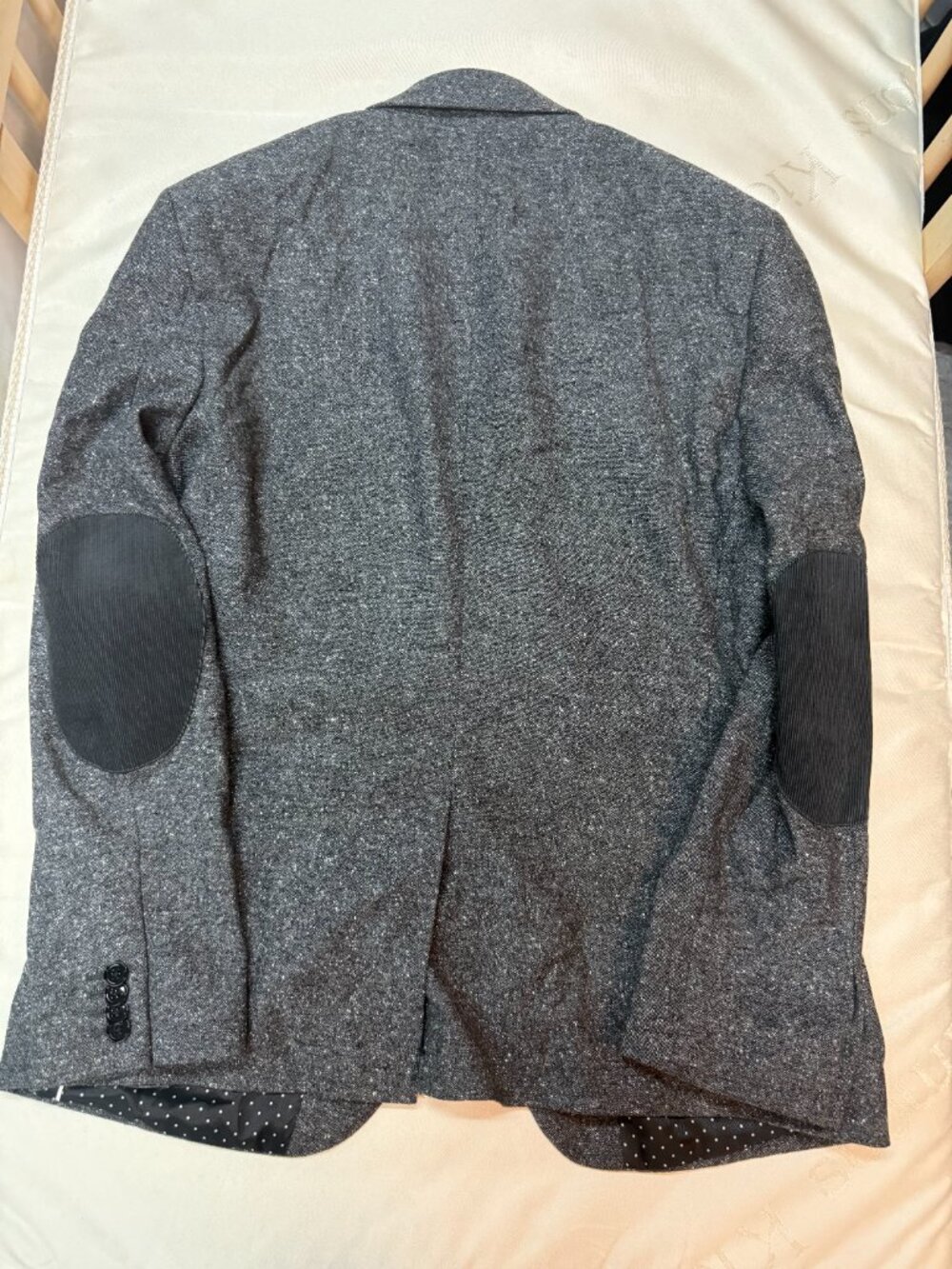Express Photographer Fitted Blazer Grey Tweed Elbow Patches 38S - Picture 2 of 4